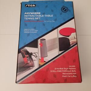 STIGA Take Anywhere Retractable Table Tennis Net Set Open Box 2 Racquets, Balls